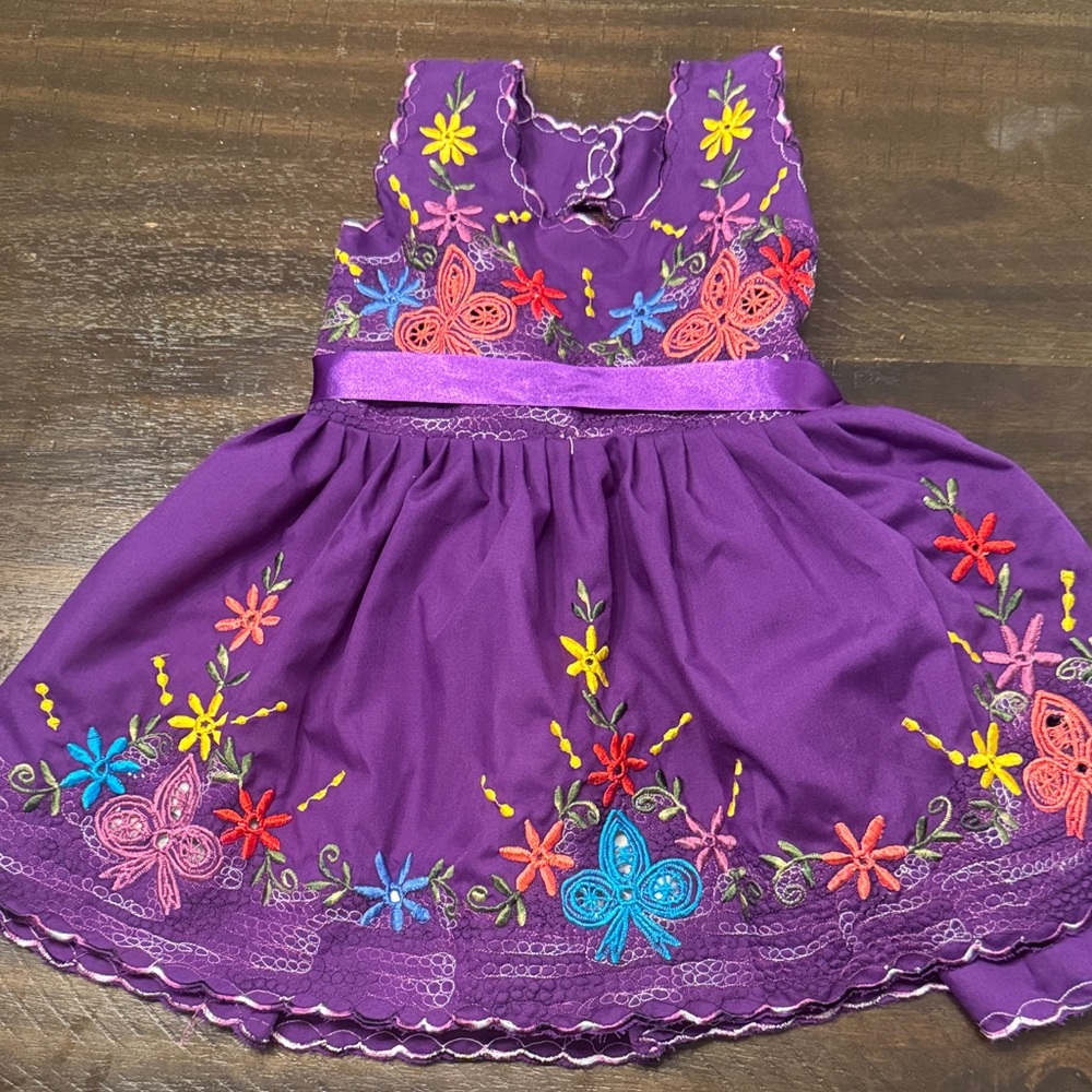 Purple Floral Embroidered Kids Dress